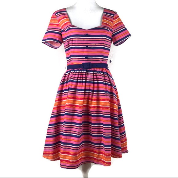 Modcloth Dress M Fit Flare Dress Striped Pinup - Picture 4 of 8